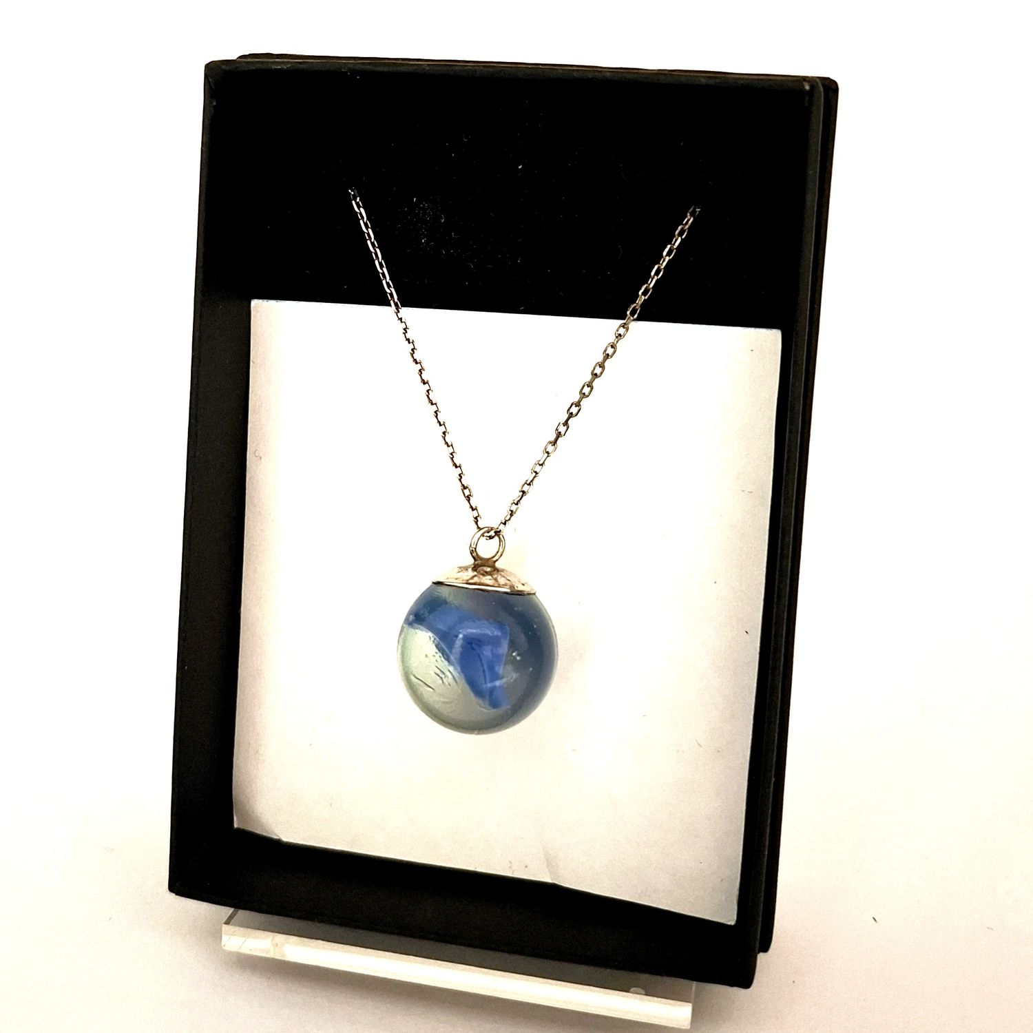 Crazyclage zilveren halsketting blauwe knikker Crazyclage zilveren halsketting blauwe knikker