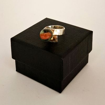 Crazyclage zilveren ring rode knikker