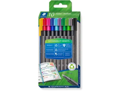 Fineliners Staedtler Triplus eco doosje van 10 stuks assorti Fineliners Staedtler Triplus eco doosje van 10 stuks assorti