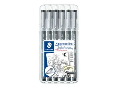 Fineliner Staedtler Pigment 308 zwart set 4+2 gratis 0.05-0.8mm Fineliner Staedtler Pigment 308 zwart set 4+2 gratis 0.05-0.8mm