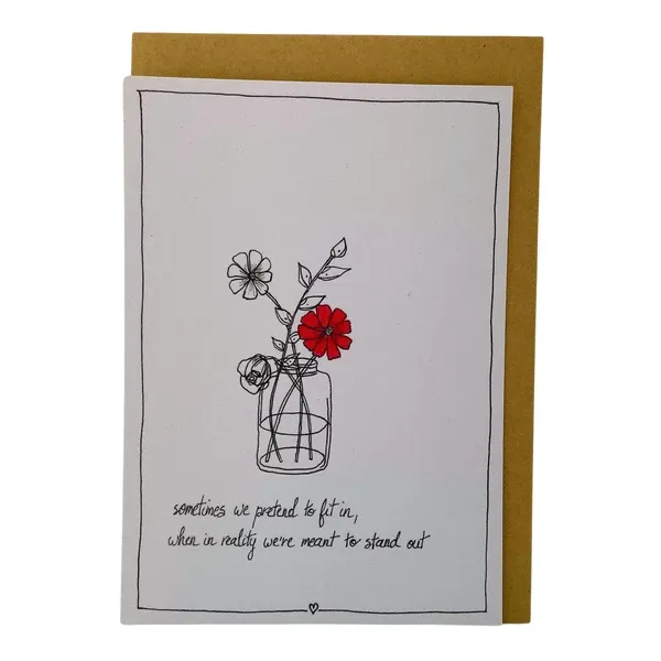 Sometimes we pretend to fit in, kaartje Emma Nieke Sometimes we pretend to fit in, kaartje Emma Nieke