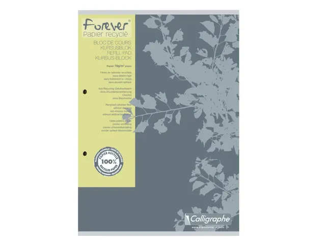 Gerecycled geruit cursusblok A4 | Clairefontaine Forever | papier 70 g 100 blad Gerecycled geruit cursusblok A4 | Clairefontaine Forever | papier 70 g 100 blad