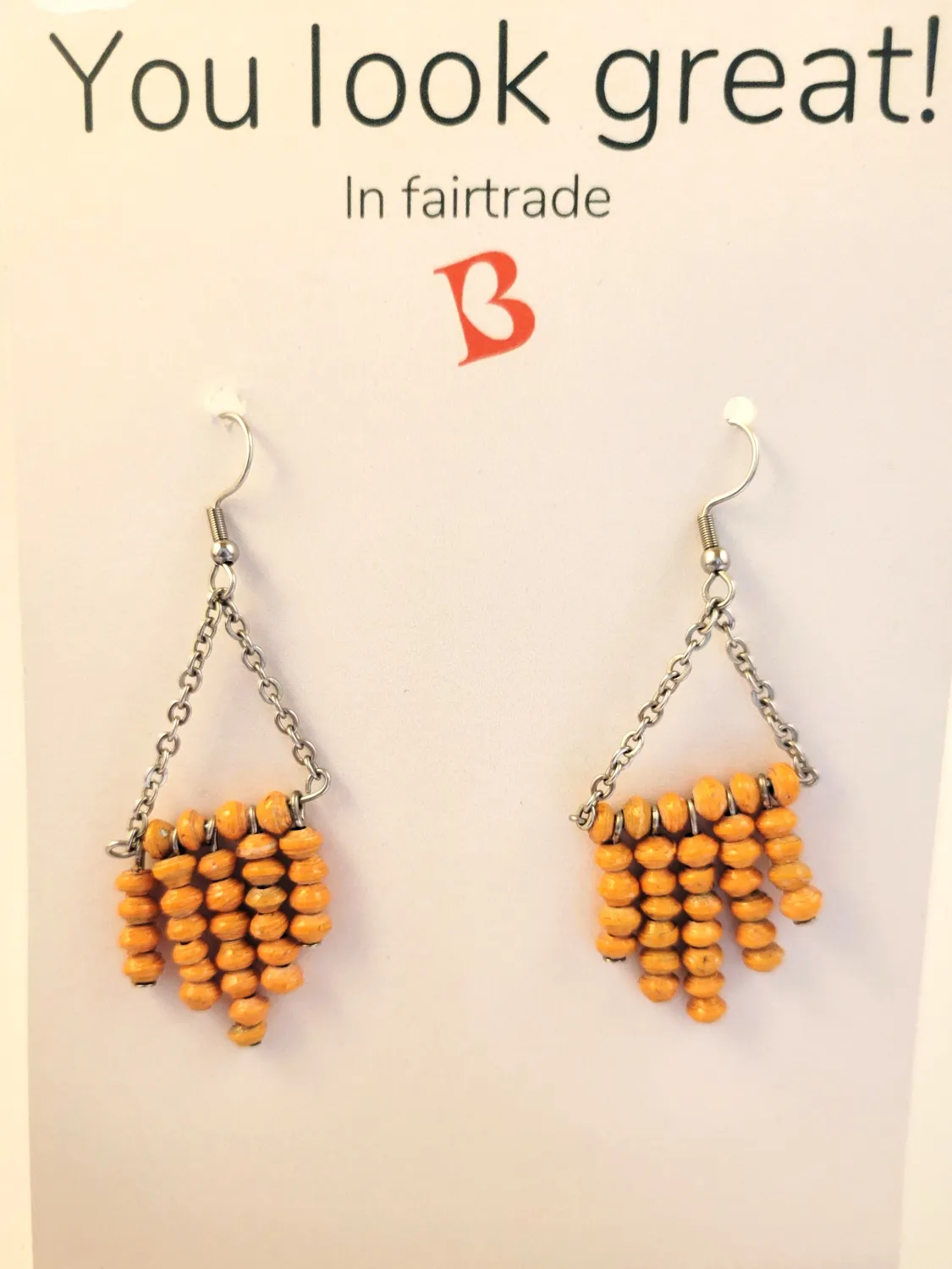 Oorbellen | KIBIBI | donkergele papierkralen | fairtrade & upcycled