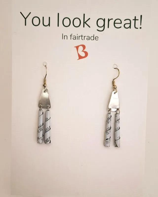 Oorbellen | KIBIBI | blikjes zilver/wit | upcycled & fairtrade