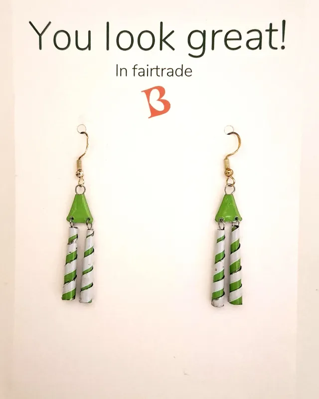 Oorbellen | KIBIBI | blikjes groen/wit | upcycled & fairtrade