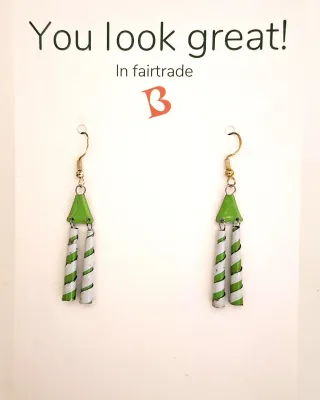 Oorbellen | KIBIBI | blikjes groen/wit | upcycled & fairtrade Oorbellen | KIBIBI | blikjes groen/wit | upcycled & fairtrade