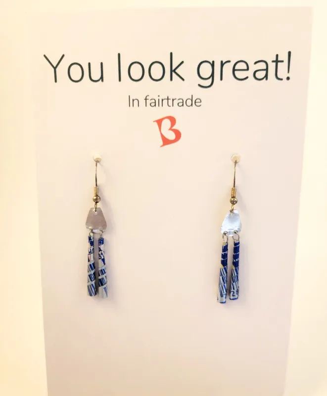 Oorbellen | KIBIBI | blikjes zilver/blauw | upcycled & fairtrade