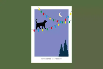 Kerstkaart - Kat lichtjes | Studio Parkiet Kerstkaart - Kat lichtjes | Studio Parkiet