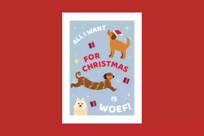 Kerstkaart - All I want for christmas is WOEF! | Studio Parkiet Kerstkaart - All I want for christmas is WOEF! | Studio Parkiet