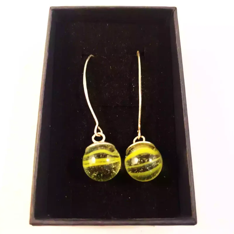 Oorbellen | Crazyclage | Zilver met gele knikkers