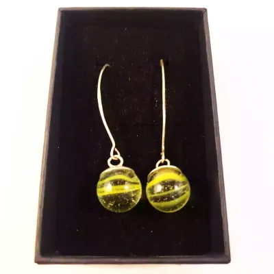 Oorbellen | Crazyclage | Zilver met gele knikkers