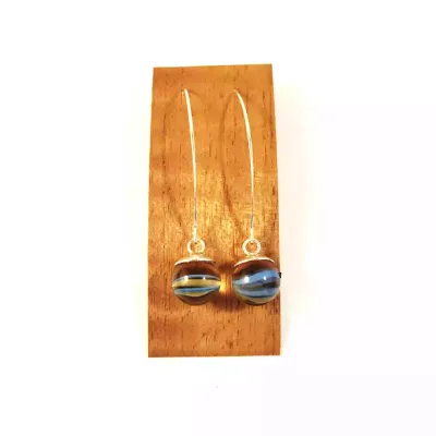 Oorbellen | Crazyclage | Zilver met blauwe knikkers