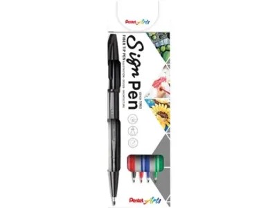 Pentel Sign Pen S520 recycology , blister van 4 stuks in geassorteerde kleuren