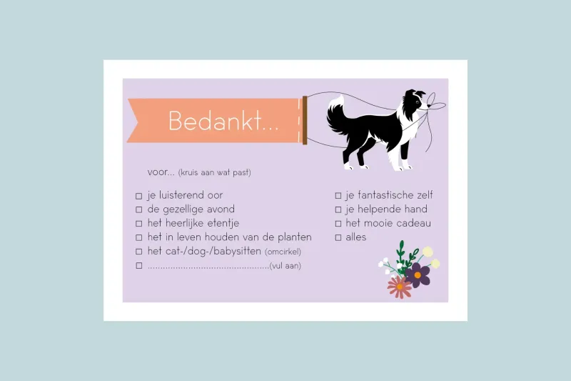 Postkaart - bedankt (border collie) | Studio Parkiet
