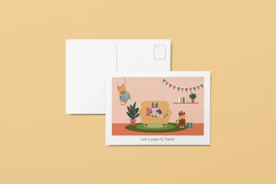 Postkaart - Let’s paw-ty hard | Studio Parkiet
