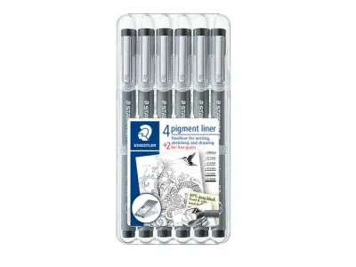 Fineliner Staedtler Pigment 308 zwart set 4+2 gratis 0.05-0.8mm