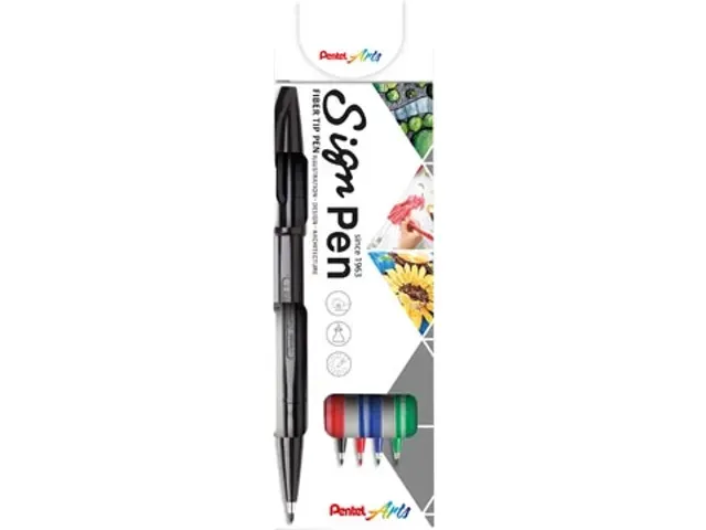 Pentel Sign Pen S520 recycology , blister van 4 stuks in geassorteerde kleuren Pentel Sign Pen S520 recycology , blister van 4 stuks in geassorteerde kleuren