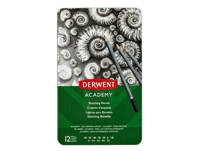 Set van 12 potloden 6B tot 5H | Derwent Academy | blik à 12 stuks Set van 12 potloden 6B tot 5H | Derwent Academy | blik à 12 stuks