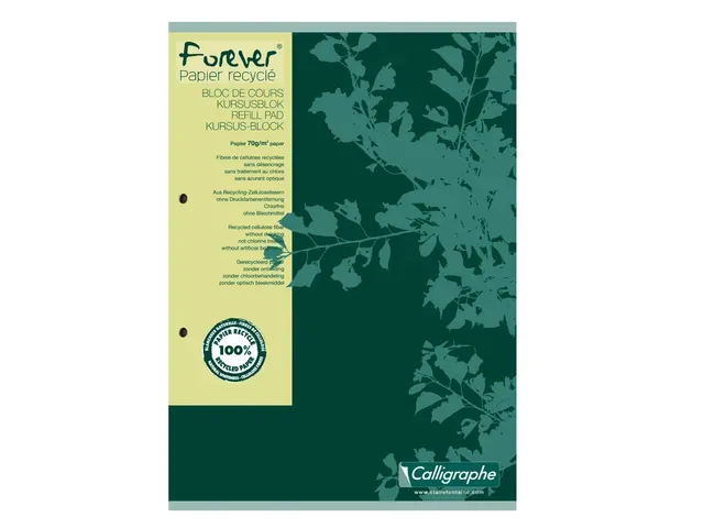 Gerecycled gelijnd cursusblok A4 | Clairefontaine Forever | papier 70 g 100 blad Gerecycled gelijnd cursusblok A4 | Clairefontaine Forever | papier 70 g 100 blad