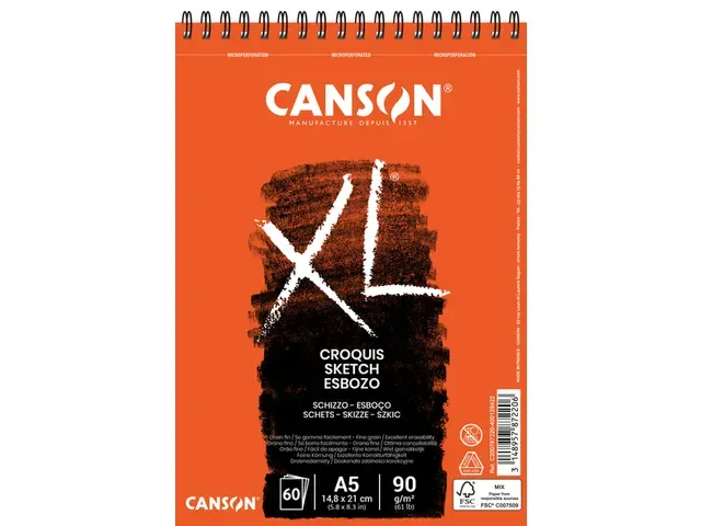 Canson | Schetsblok XL A5 60 vel 90gr spiraal Canson | Schetsblok XL A5 60 vel 90gr spiraal