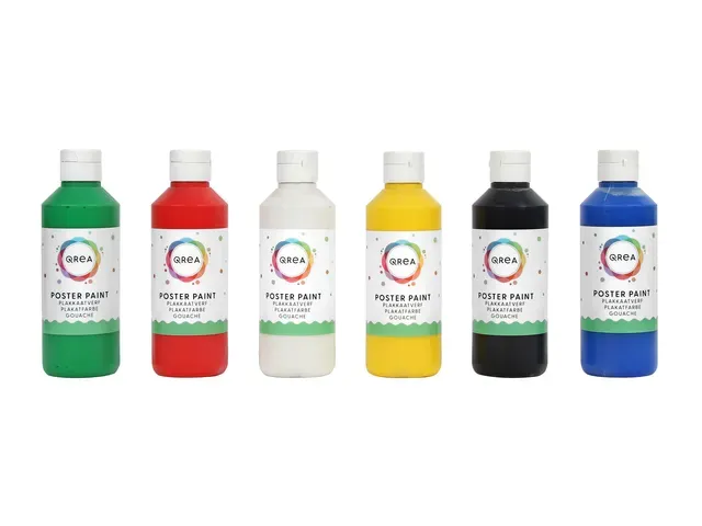 Plakkaatverf Qrea set à 6 standaard kleuren 250ml Plakkaatverf Qrea set à 6 standaard kleuren 250ml