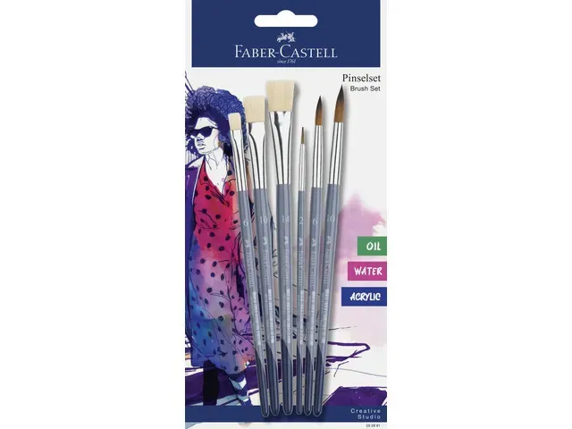 FABER CASTELL | penselenset | 6 stuks 3x plat (6,10,14) 3x rond (2, 6,10) FABER CASTELL | penselenset | 6 stuks 3x plat (6,10,14) 3x rond (2, 6,10)