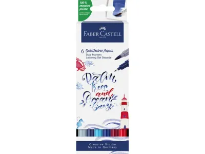 Faber Castell | Duo aquarelmarkers Goldfaber aqua lettering set seaside |etui 6 stuks
