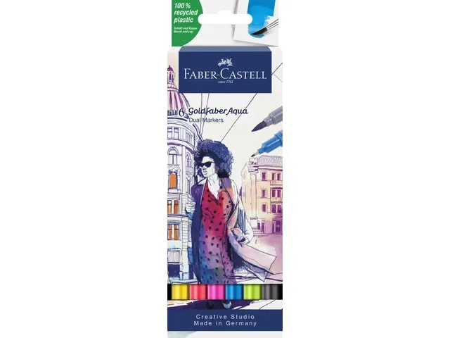 Faber Castell | Duo aquarelmarkers Goldfaber aqua dual markers | etui 6 stuks Faber Castell | Duo aquarelmarkers Goldfaber aqua dual markers | etui 6 stuks