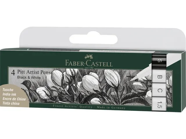 Faber Castell Tekenstift set Pitt Artist Pen zwart en wit 4 stuks Faber Castell Tekenstift set Pitt Artist Pen zwart en wit 4 stuks
