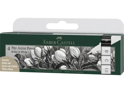 Faber Castell Tekenstift set Pitt Artist Pen zwart en wit 4 stuks