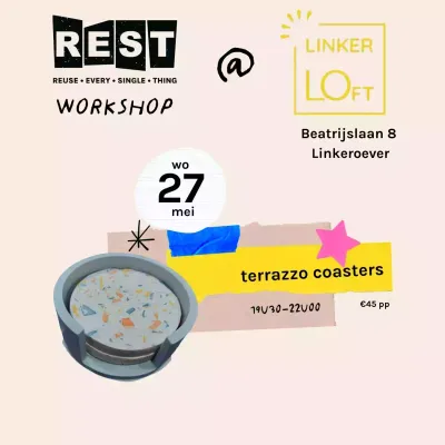 Workshop terrazzo-coasters bij Linkerloft 27/05/2026 Workshop terrazzo-coasters bij Linkerloft 27/05/2026