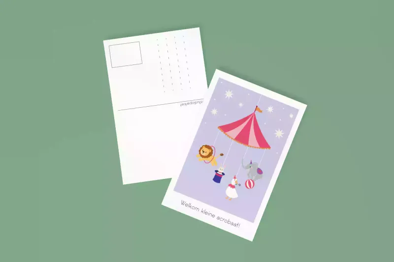 Postkaart - Welkom kleine acrobaat | Studio Parkiet