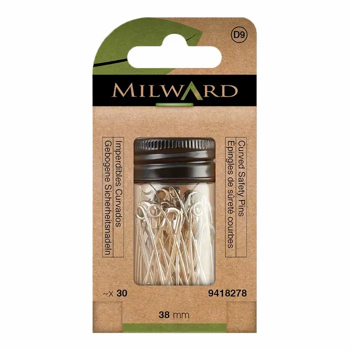 Milward Veiligheidsspelden gebogen 38mm nikkel Milward Veiligheidsspelden gebogen 38mm nikkel