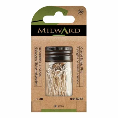 Milward Veiligheidsspelden gebogen 38mm nikkel Milward Veiligheidsspelden gebogen 38mm nikkel