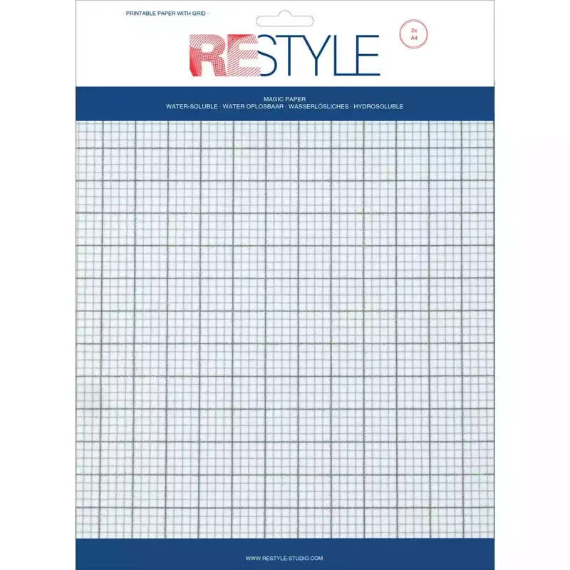 ReStyle Wateroplosbaar borduurpapier met ruitjes | 2 vellen A4 21x29,7cm