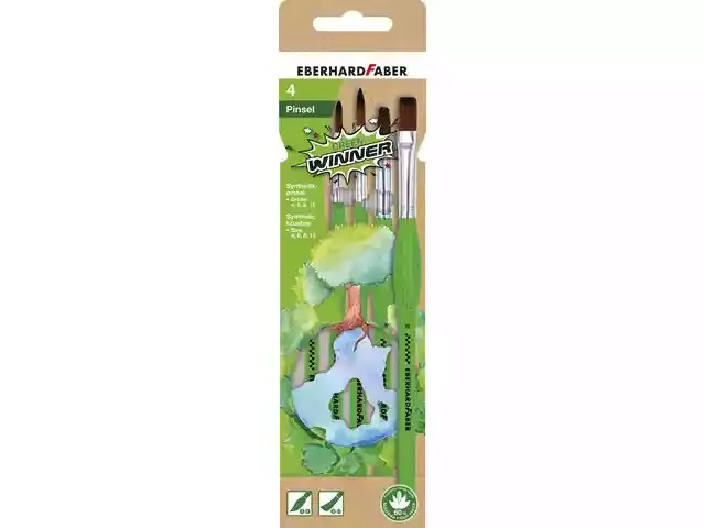 Penselen rond/plat 4,6,8 en 12 | Eberhard Faber Green Winner | 4st. , synthetisch haar en handvat