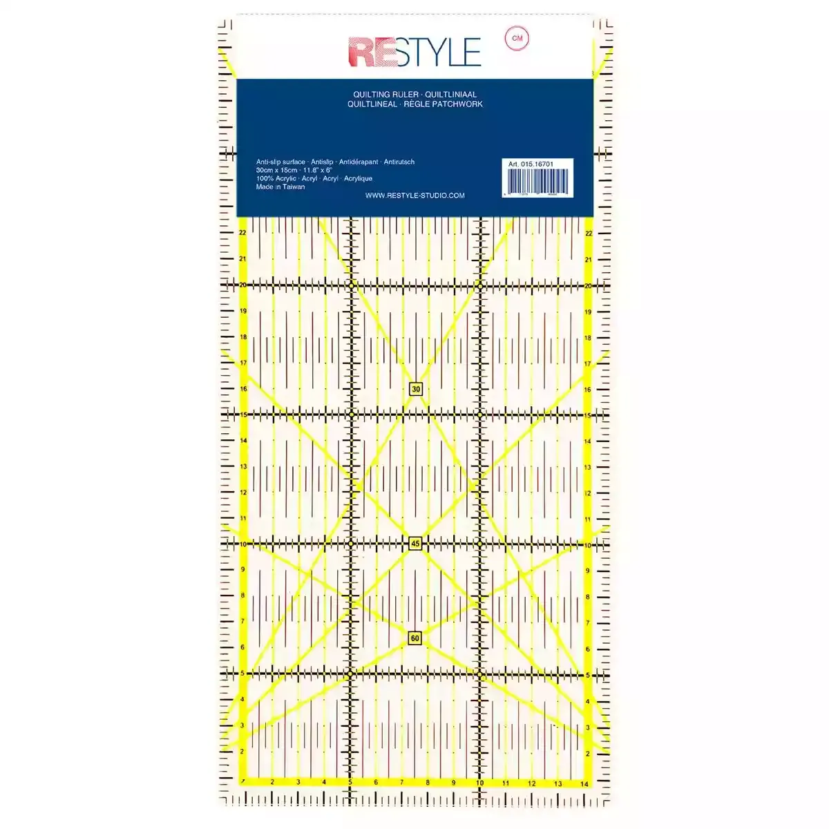 Restyle quiltliniaal 15 x 30 centimeter met antislip