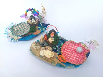 Verjaardagsfeest voor 8 +: juwelenschaaltje 'eilandje met schelpen' Verjaardagsfeest voor 8 +: juwelenschaaltje 'eilandje met schelpen'