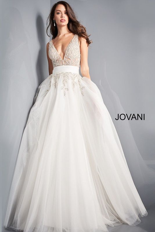 JB1132 Ivory Plunging Neckline Wedding Gown