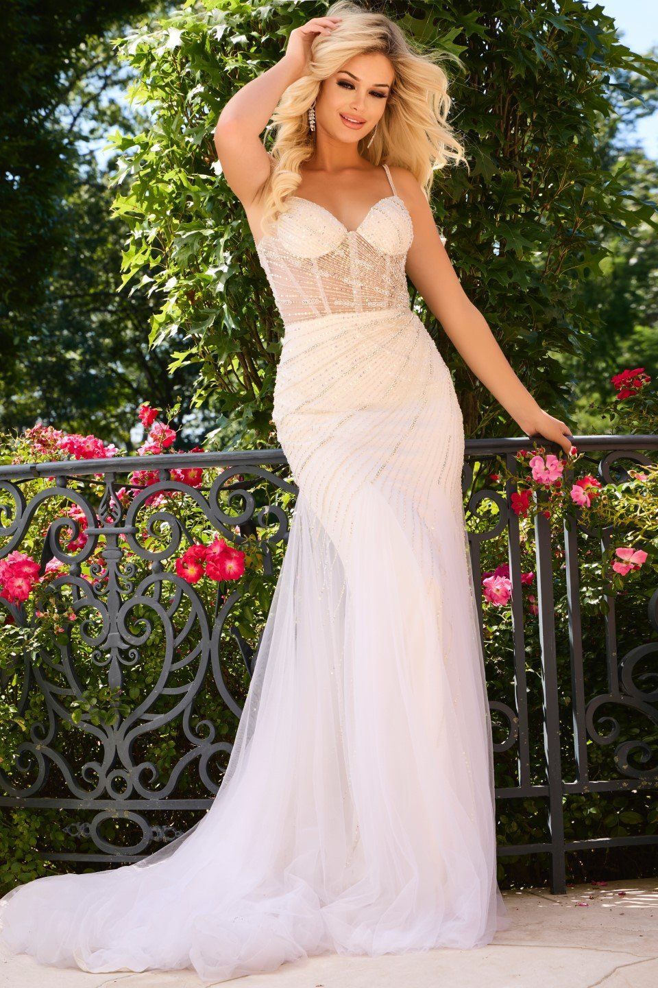 Embellished Sweetheart Gown with Tulle Overlay 37201