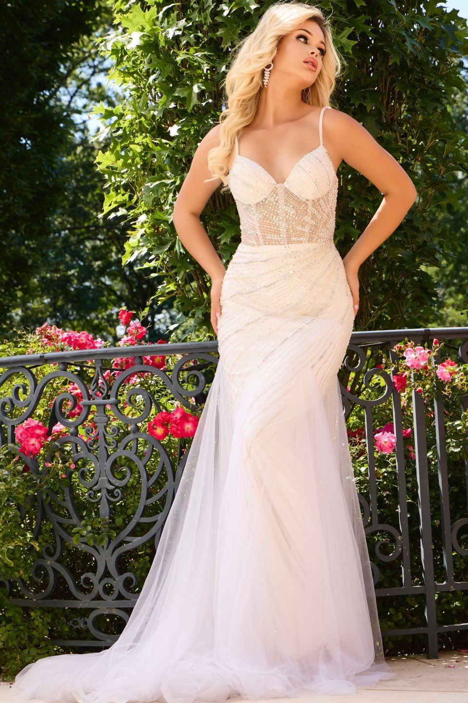 Embellished Sweetheart Gown with Tulle Overlay 37201