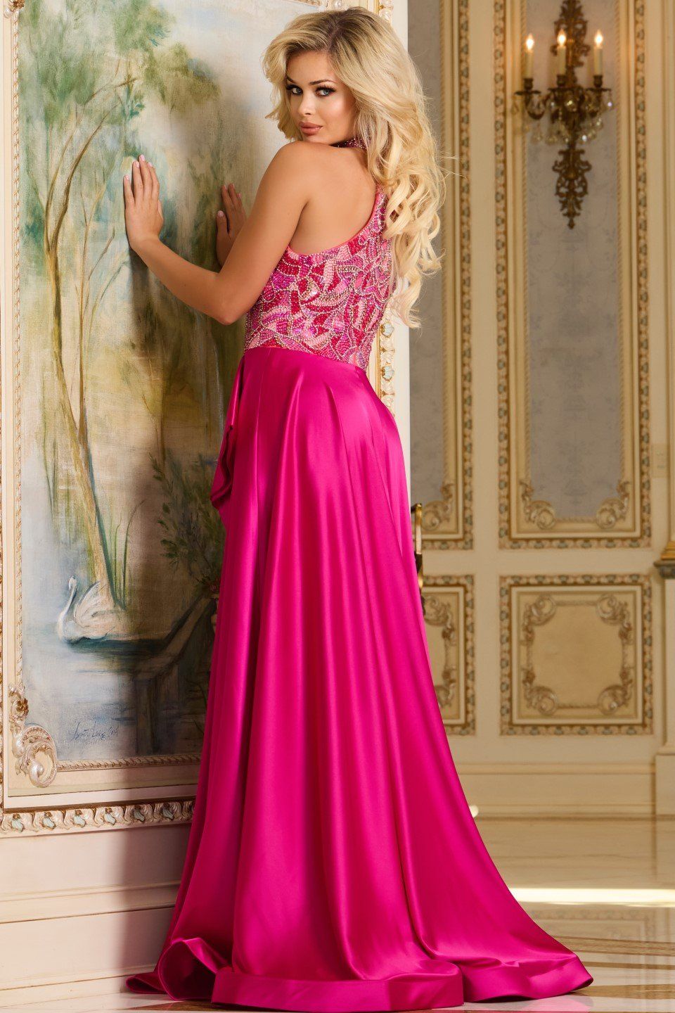 Halter Neck A-Line Gown with Beaded Bodice 41186