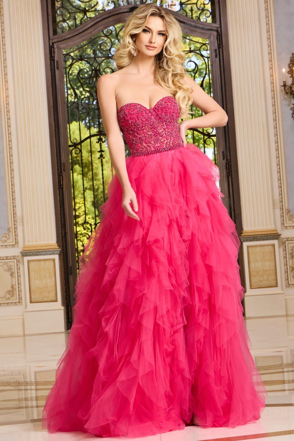Sweetheart High-Low Gown with Beaded Bodice 40816