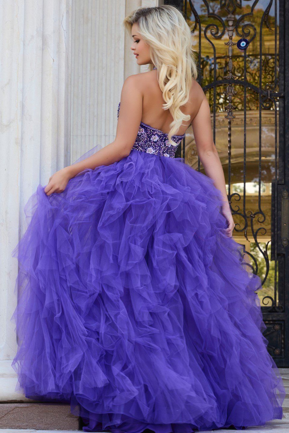 Halter Neck Ball Gown with Beaded Bodice 40218