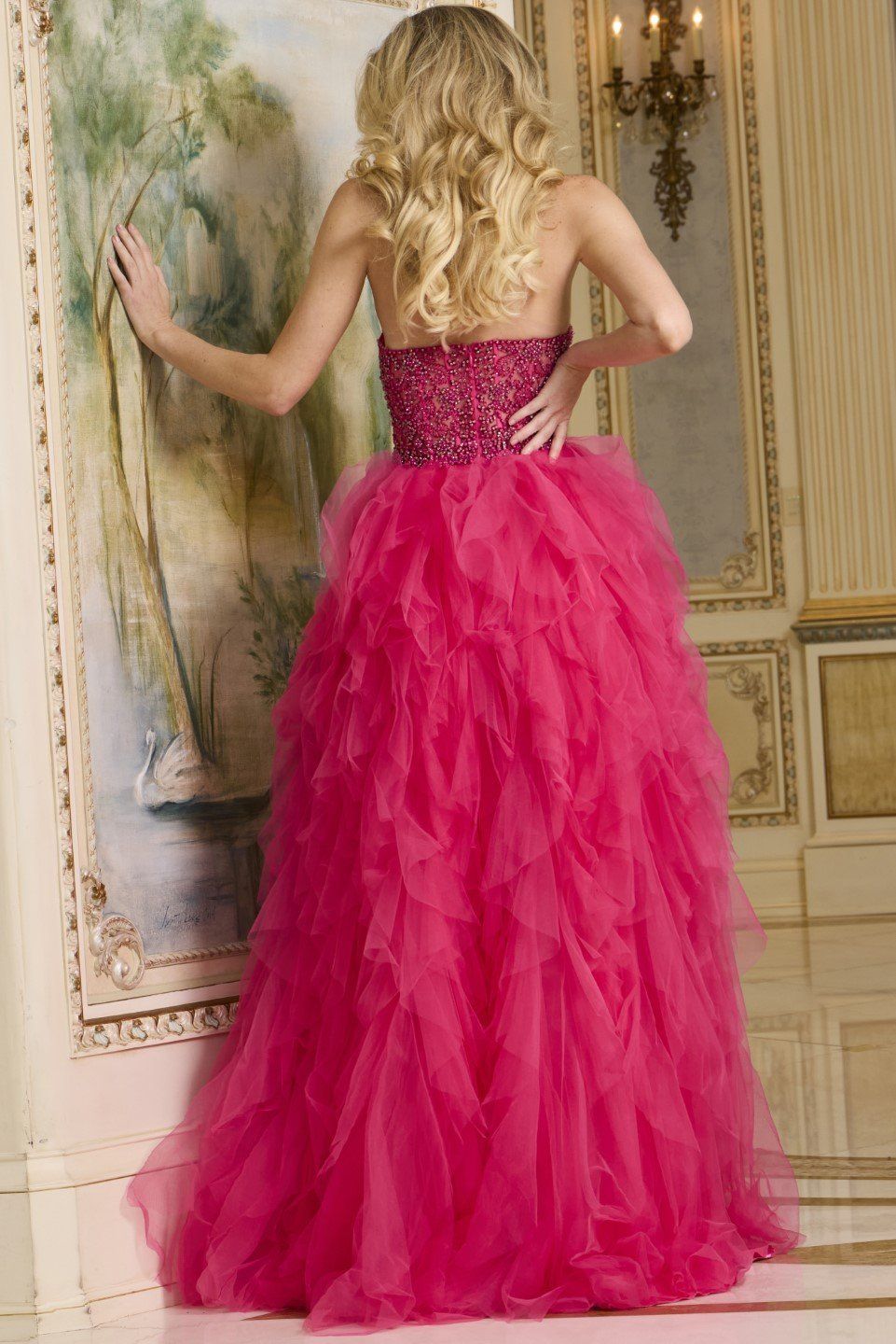 Sweetheart High-Low Gown with Beaded Bodice 40816