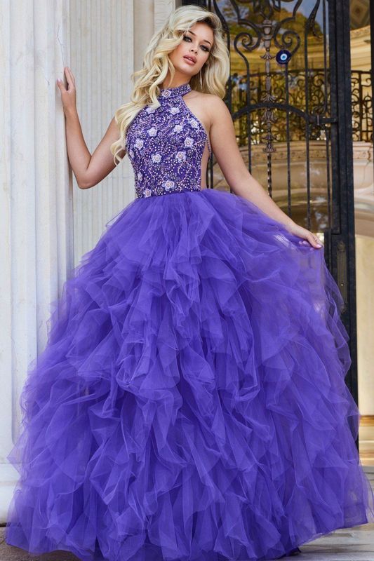 Halter Neck Ball Gown with Beaded Bodice 40218