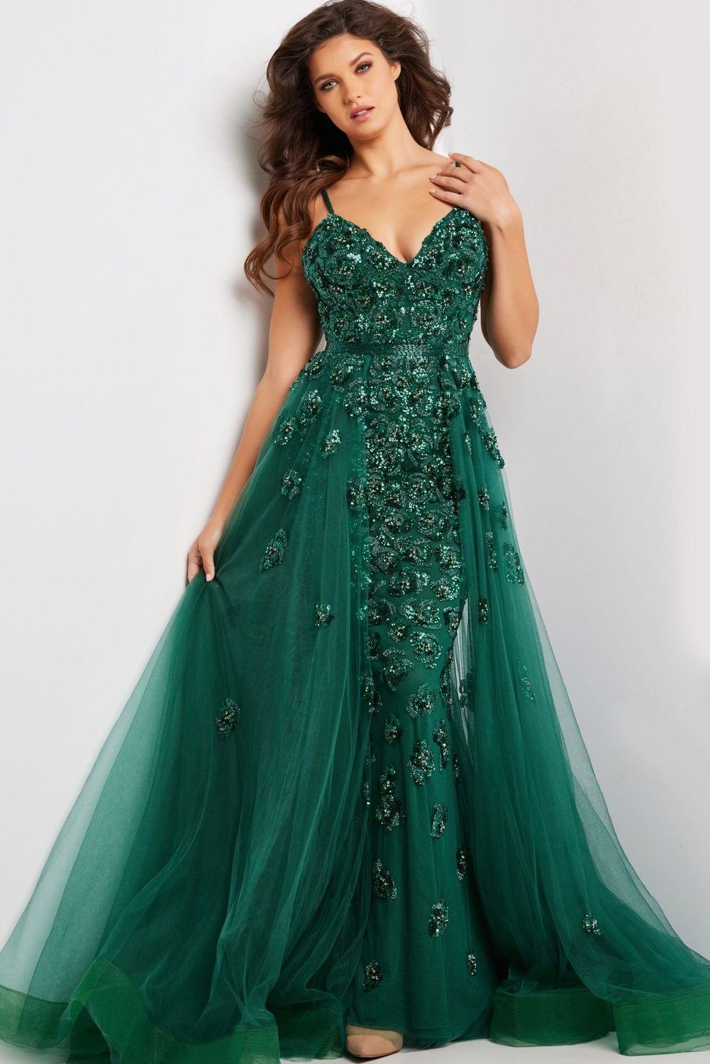 Emerald Spaghetti Strap Embellished Dress 39434