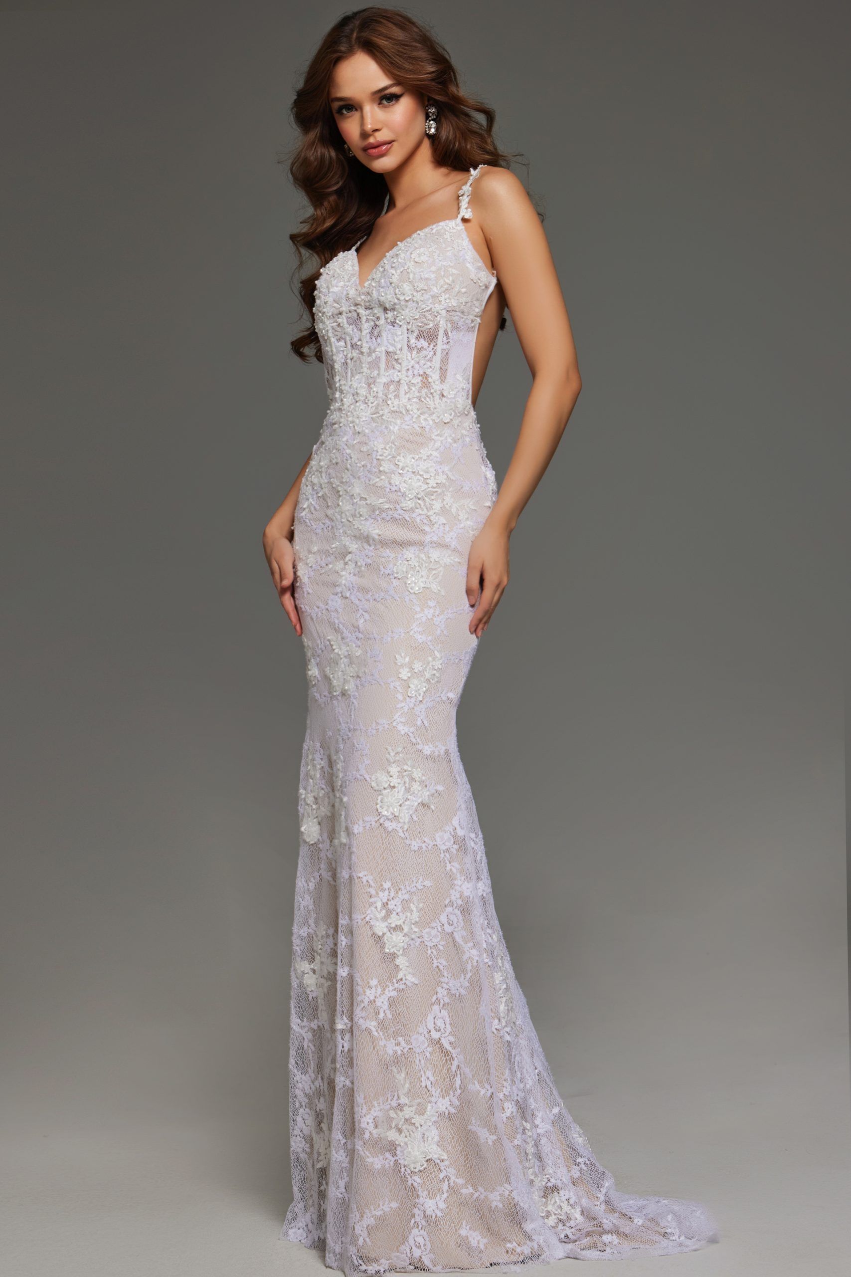 Lace Bridal Dress with Open Back and Train 23965