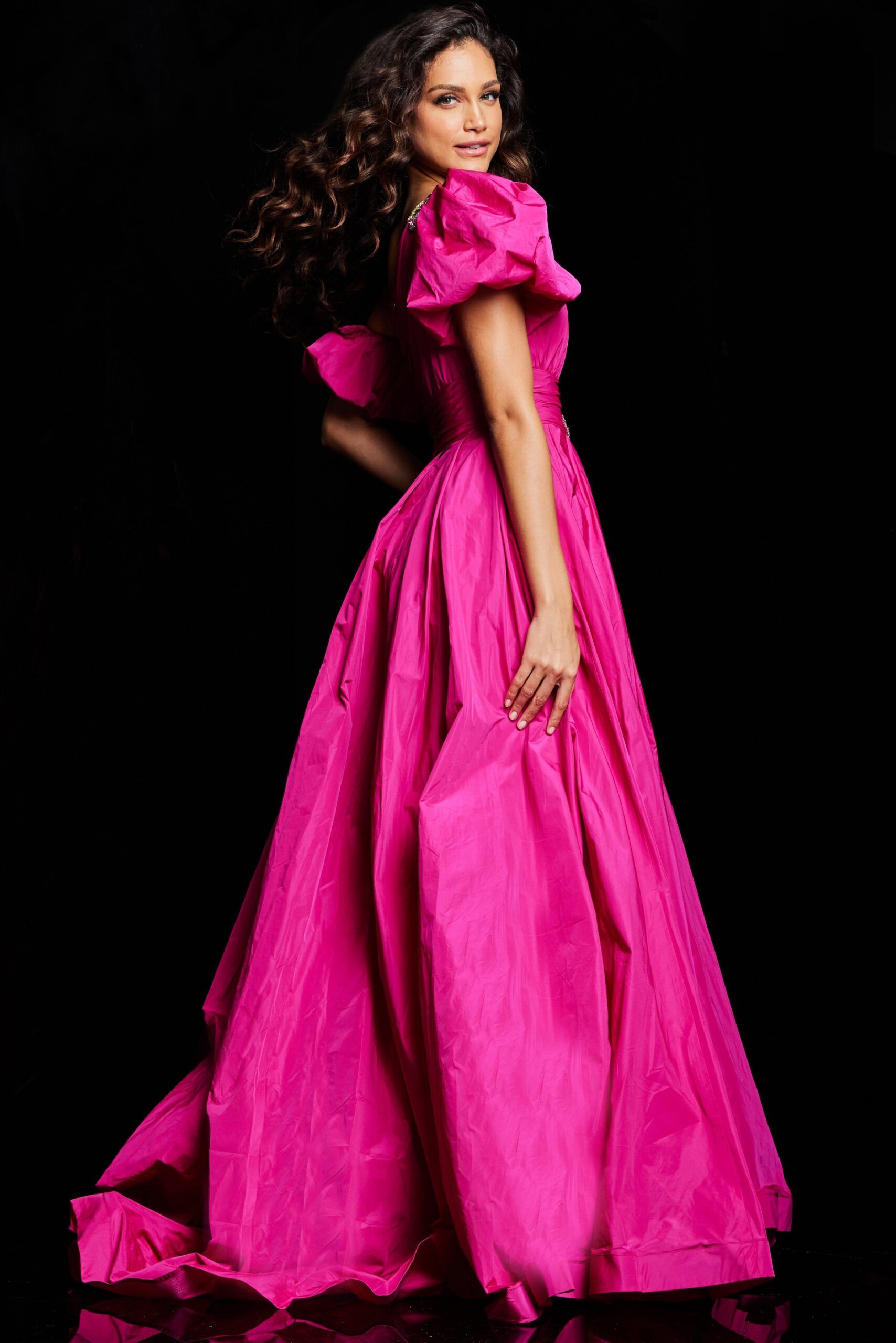 Fuchsia One Shoulder A Line Gown 36872