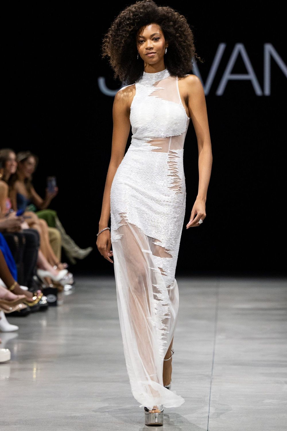 Off White High Neck Beaded Dress 25974